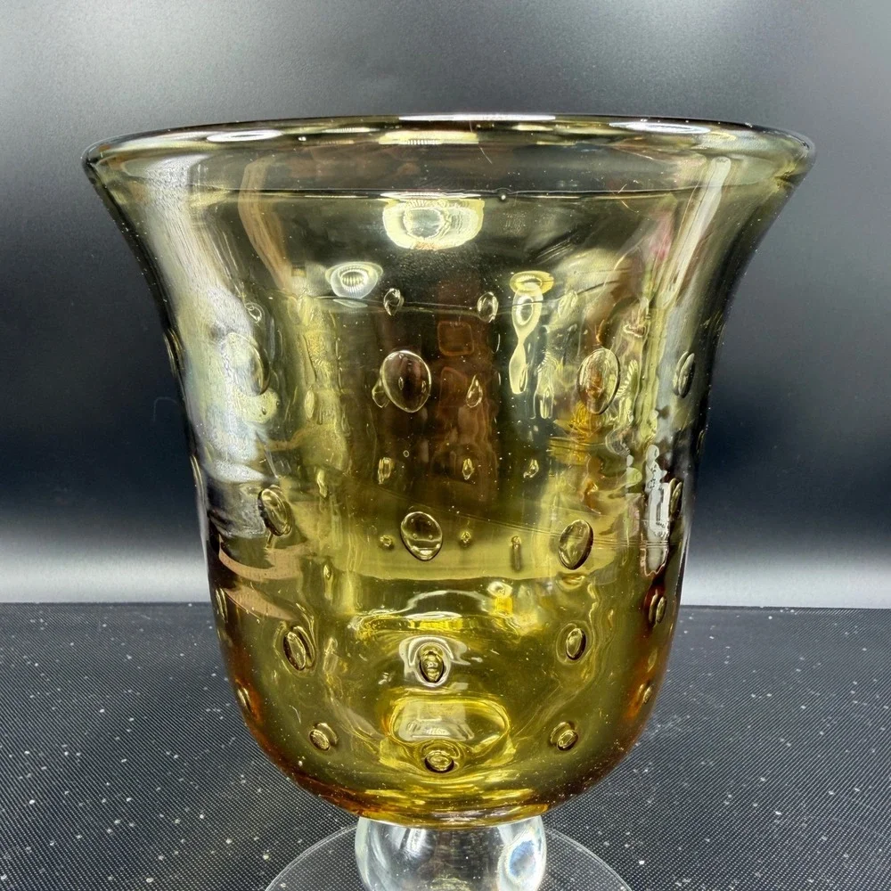 Venetian‎ Italian Glass Amber Controlled Bubble Vase Footed Pedestal Bullicante